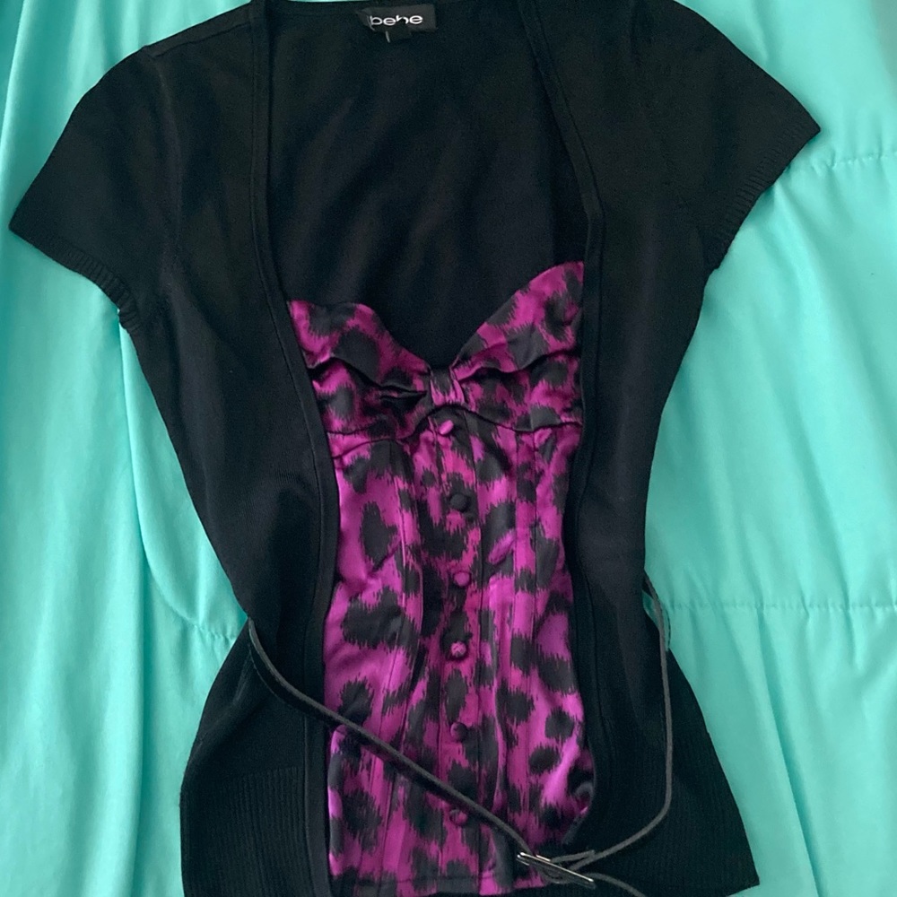 Bebe purple and black blouse